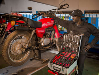 A Riders for Health motorcycle maintenance worker in The Gambia