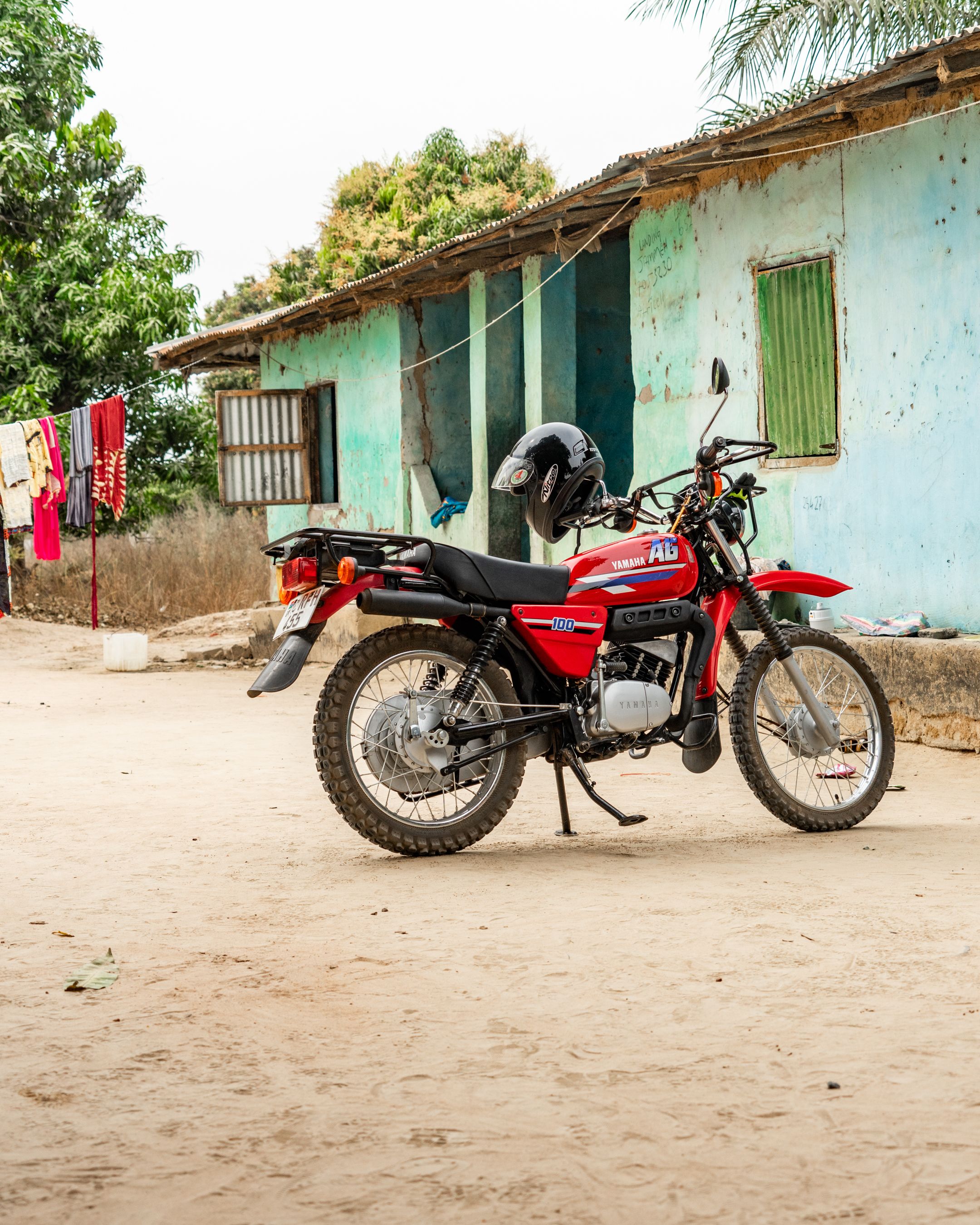 A Riders for Health motorcycle during a village day in The Gambia