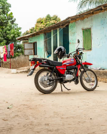 A Riders for Health motorcycle during a village day in The Gambia